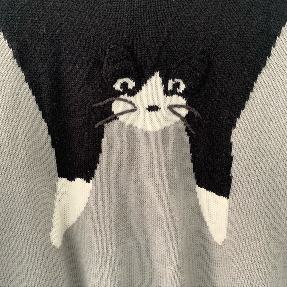OASAP Black and Gray Cat Sweater - Picture 2 of 6